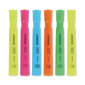 Universal™ Desk Highlighters, Assorted Ink Colors, Chisel Tip, Assorted Barrel Colors, Dozen