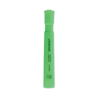 Universal™ Desk Highlighters, Fluorescent Green Ink, Chisel Tip, Green Barrel, Dozen