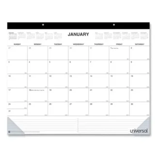 Universal® Desk Pad Calendar, 22 x 17, White Sheets, Black Binding, Clear Corners, 12-Month (Jan to Dec): 2025