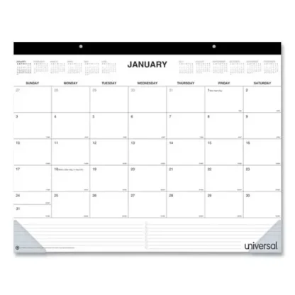 Universal® Desk Pad Calendar, 22 x 17, White Sheets, Black Binding, Clear Corners, 12-Month (Jan to Dec): 2025