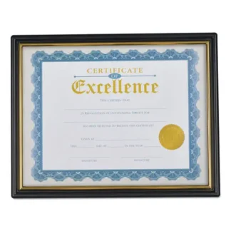 Universal® Document Frames, 3/Pack, Plastic, Black/Gold, 8.5 x 10 Insert