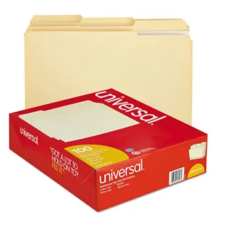 Universal® Double-Ply Top Tab Manila File Folders, 1/3-Cut Tabs, Letter Size, 0.75" Expansion, Manila, 100/Box
