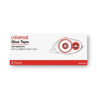 Universal® Double-sided Adhesive Tape Roller, 0.31" x 32.8 ft, Dries Clear, 2/Pack