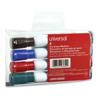 Universal™ Dry Erase Marker, Broad Chisel Tip, Assorted Colors, 4/Set