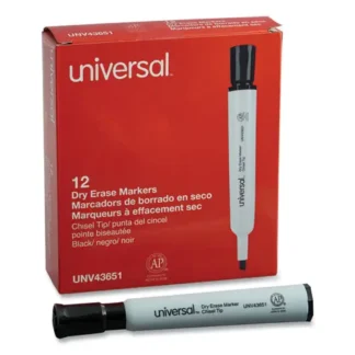 Universal™ Dry Erase Marker, Broad Chisel Tip, Black, Dozen