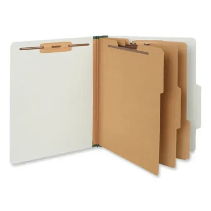Universal® Eight-Section Pressboard Classification Folders, Letter Size, Gray, 3" Expansion, 3 Dividers, 8 Fasteners, 10/Box
