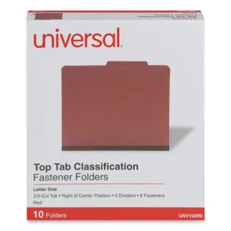 Universal® Eight-Section Pressboard Classification Folders, Letter Size, Red, 10/Box