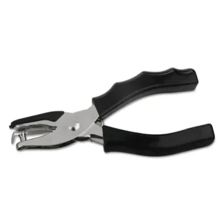 Universal® Eight-Sheet Handheld One-Hole Punch, 1/4" Holes, Metal with Rubber Grip, Black