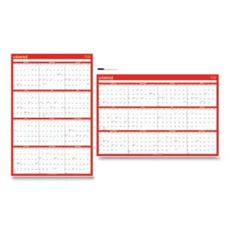 Universal® Erasable Wall Calendar, 24 x 36, White/Red Sheets, 12-Month (Jan to Dec): 2025