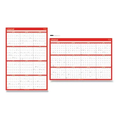Universal® Erasable Wall Calendar, 24 x 36, White/Red Sheets, 12-Month (Jan to Dec): 2025