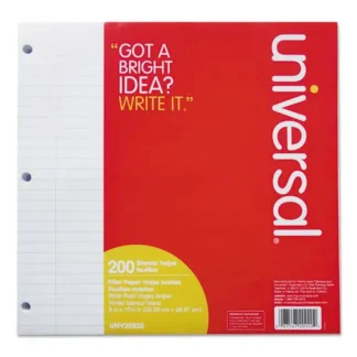 Universal® Filler Paper, 3-Hole, 8 x 10.5, Wide/Legal Rule, 200/Pack