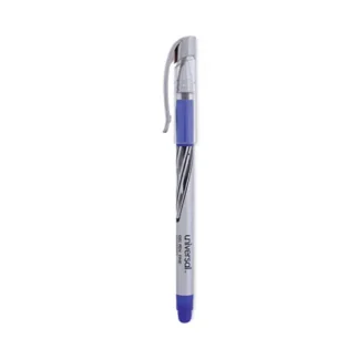 Universal™ Gel Pen, Stick, Medium 0.7 mm, Blue Ink, Silver/Blue Barrel, Dozen