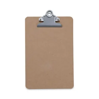 Universal® Hardboard Clipboard, 0.75" Clip Capacity, Holds 5 x 8 Sheets, Brown