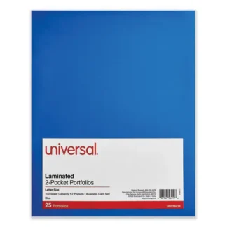 Universal® Laminated Two-Pocket Folder, Blue, 100-Sheet Capacity, 25/Box