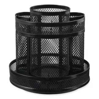 Universal® Metal Mesh Rotating Desktop Organizer, 8 Compartments, Black
