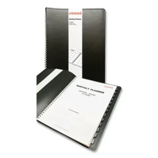 Universal® Monthly Planner, 11 x 8, Black Cover, 14-Month: Dec 2024 to Jan 2026