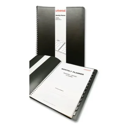 Universal® Monthly Planner, 11 x 8, Black Cover, 14-Month: Dec 2024 to Jan 2026