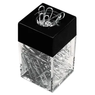 Universal® Paper Clips with Magnetic-Top Desktop Dispenser, #1, Smooth, Silver, 100 Clips/Pack, 12 Packs/Box