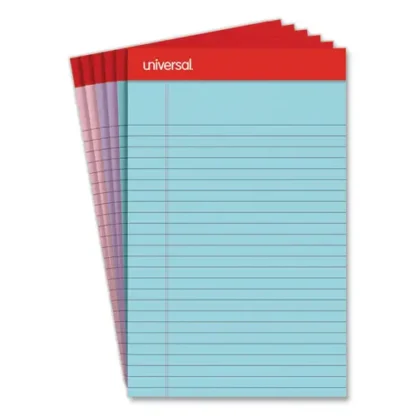 Universal® Perforated Ruled Writing Pads, Narrow Rule, Red Headband, 50 Assorted Pastels 5 x 8 Sheets, 6/Pack