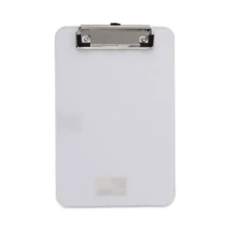Universal® Plastic Clipboard with Low Profile Clip, Clear, 5" x 8" Paper Size, 0.5" Clip Capacity