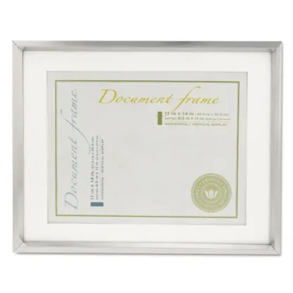 Universal® Plastic Document Frame with Mat, Metallic Silver, Fits 11 x 14 and 8.5 x 11 Inserts