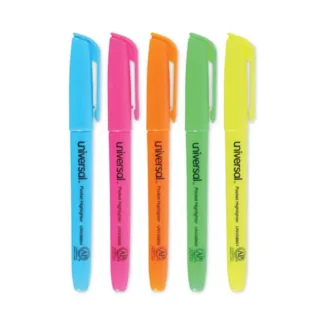 Universal™ Pocket Highlighters, Assorted Ink Colors, Chisel Tip, Assorted Barrel Colors, 12-Pack