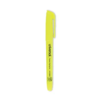 Universal™ Pocket Highlighters, Fluorescent Yellow, Chisel Tip, Yellow Barrel, Dozen