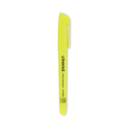 Universal™ Pocket Highlighters, Fluorescent Yellow, Chisel Tip, Yellow Barrel, Dozen