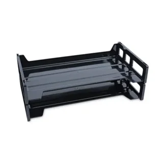 Universal® Recycled Plastic Side Load Desk Trays, 2 Sections, Legal Size Files, Black