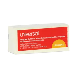 Universal® Recycled Self-Stick Note Pads, Yellow, 1.5" x 2", 100 Sheets per Pad, 12 Pads per Pack