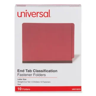Universal® Red Pressboard End Tab Classification Folders