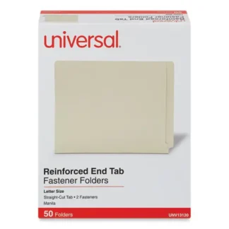 Universal® Reinforced End Tab Fastener Folders, Letter Size, 2 Fasteners, Manila, 50/Box