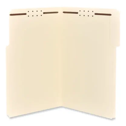 Universal® Reinforced Top Tab Fastener Folders, 0.75" Expansion, 2 Fasteners, Legal Size, Manila Exterior, 50/Box