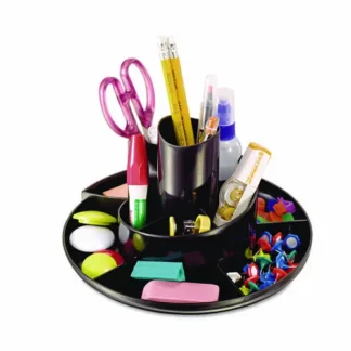 Universal® Rotary Desk Organizer, 11 Compartments, Black