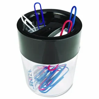 Universal® Round Magnetic Clip Dispenser, 2 Compartments, Plastic, Black/Clear