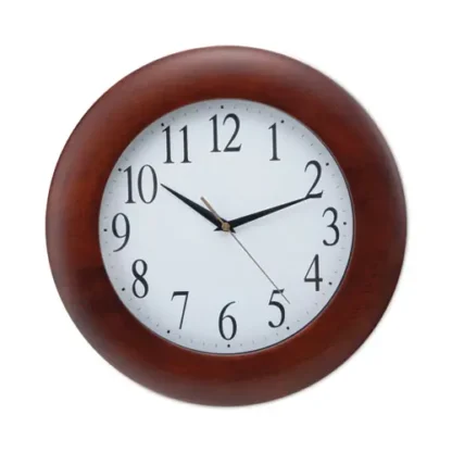 Universal® Round Wood Wall Clock, Cherry Wood Finish, 12.75" Diameter