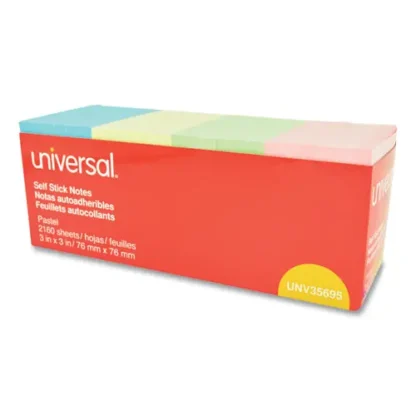 Universal® Self-Stick Note Pad Cabinet Pack, 3" x 3", Assorted Pastel Colors, 90 Sheets/Pad, 24 Pads/Pack