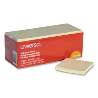 Universal® Self-Stick Note Pad Cabinet Pack, 3" x 3", Yellow, 90 Sheets/Pad, 24 Pads/Pack