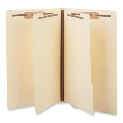 Universal® Six-Section Manila End Tab Classification Folders, 2" Expansion, 2 Dividers, 6 Fasteners, Legal Size, Manila Exterior, 10/Box