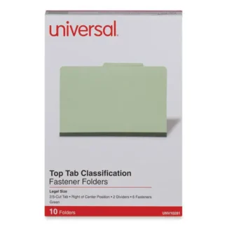 Universal® Six-Section Pressboard Classification Folders, Legal Size, Green, 10/Box
