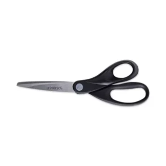 Universal® Stainless Steel Office Scissors, 8" Long, 3.75" Cut Length, Straight Black Handle