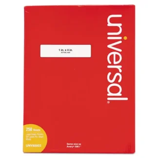 Universal® White Labels, Inkjet/Laser Printers, 1 x 4, White, 20/Sheet, 250 Sheets/Box