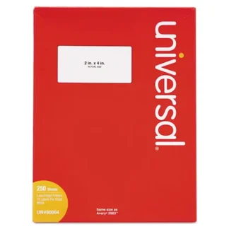Universal® White Labels for Inkjet/Laser Printers, 2 x 4, White, 10 Labels/Sheet, 250 Sheets/Box