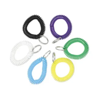 Universal® Wrist Coil Plus Key Ring, Plastic, Assorted Colors, 6/Pack