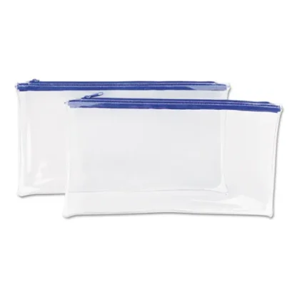 Universal® Zippered Wallets/Cases, Transparent Plastic, Clear/Blue, 2/Pack