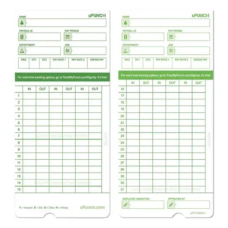 uPunch™ Time Clock Cards for uPunch HN1000/HN3000/HN3600, Two Sided, 100/Pack