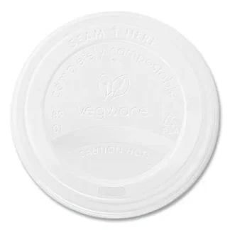 Vegware™ 89 Series Hot Cup Lids, Fits Vegware 89-Series Hot Cups, Plastic, White, 1,000/Carton
