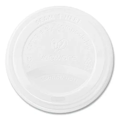 Vegware™ 89 Series Hot Cup Lids, Fits Vegware 89-Series Hot Cups, Plastic, White, 1,000/Carton