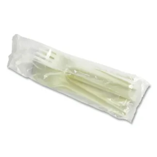 Vegware™ Cutlery Kits, Compostable, Fork/Knife/Napkin/Spoon, White, 250/Carton