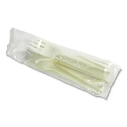Vegware™ Cutlery Kits, Compostable, Fork/Knife/Napkin/Spoon, White, 250/Carton